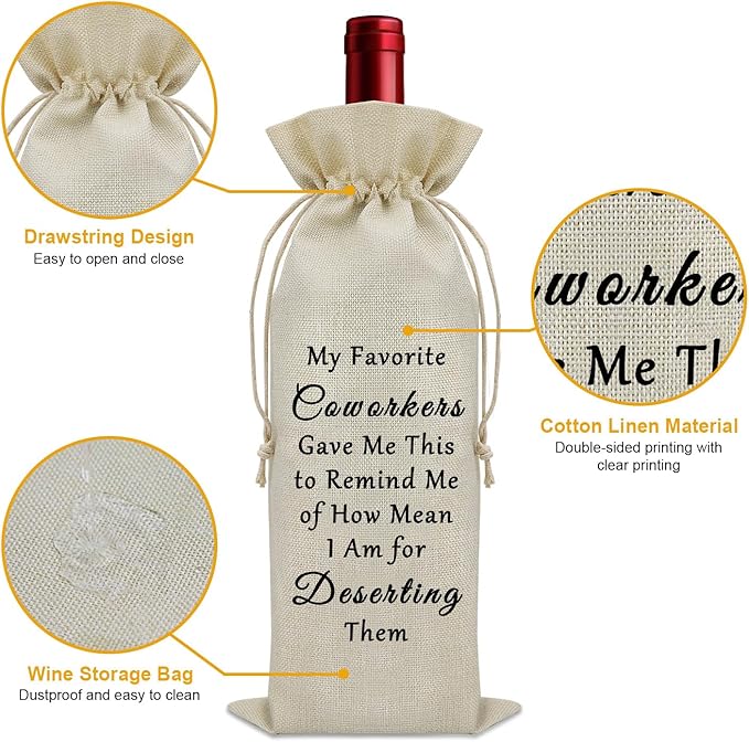 Sazuwu Funny Farewell Gifts for Coworkers Wine Bag Goodbye Gifts for Office Friends Colleague Going Away Gift Wine Bottle Decoration Bag Happy Retirement Gifts Wine Accessories Gifts for Wine Lovers