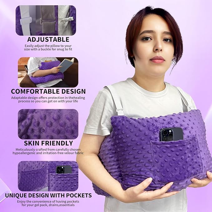 Post Mastectomy Pillow-Breast Cancer Surgery, Breast Reduction&Augmentation Patients AfterMastectomy Recovery Must Haves Breast pillow with Seatbelt Protection&shower Lanyard-Surgery Gift(Lavender)