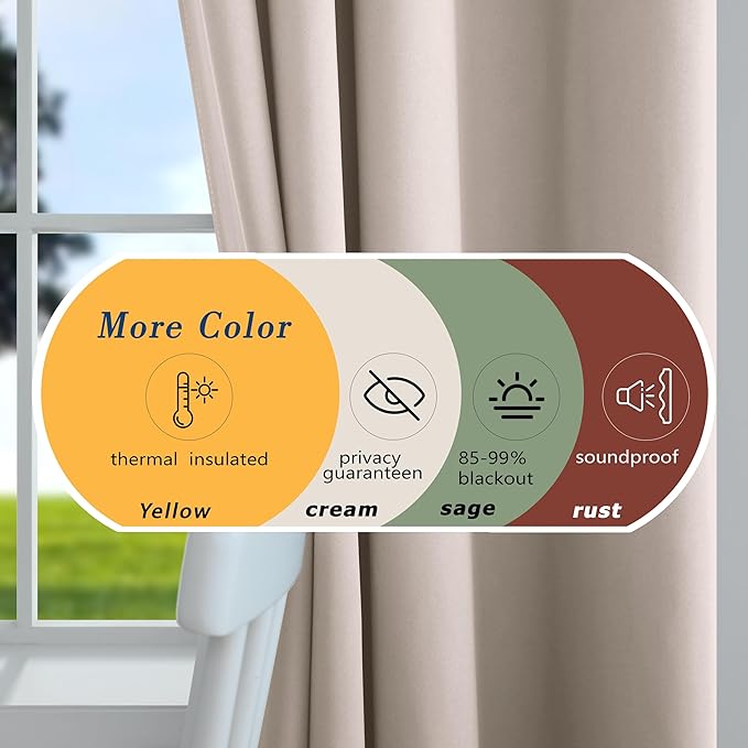 Mrs.Naturall 96 Inch Long Living Room Curtains Drapes 2 Panel Set,Blackout Thermal Light Blocking Boho Farmhouse Earth Earthy Tone Curtains for Sunroom,Taupe