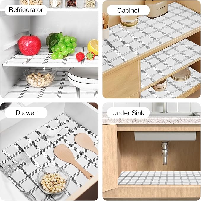 Shelf Liner,Drawer Liner for Kitchen Cabinet,12 in x 10 FT Cabinet Liners Non-Adhesive Non-Slip Contact Paper Waterproof Kitchen Liner Protect Desks, Cupboard with Knife and Tape Measure