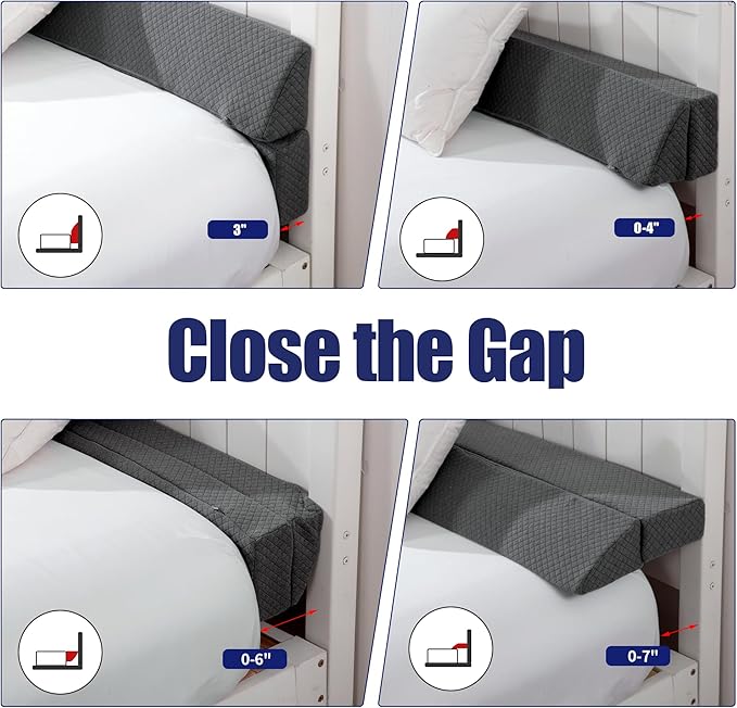 HOMBYS Wedge Pillow Headboard for Bed Gap,Foldable Bed Wedge Gap Filler King Size,Matterss Gap Filler,Multi Functional Bed Crack Pillow, Fill The Gap (0-7") Between Your Headboard and Mattress,Grey