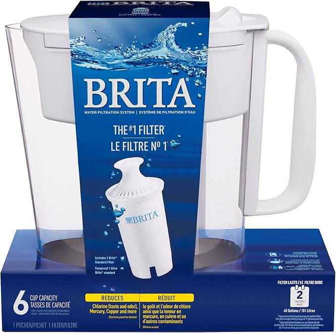 Brita Metro Water Filter Pitcher, BPA-Free Water Pitcher, Replaces 1,800 Plastic Water Bottles a Year, Lasts Two Months or 40 Gallons, Includes 1 Filter, Kitchen Accessories, Small - 6-Cup Capacity