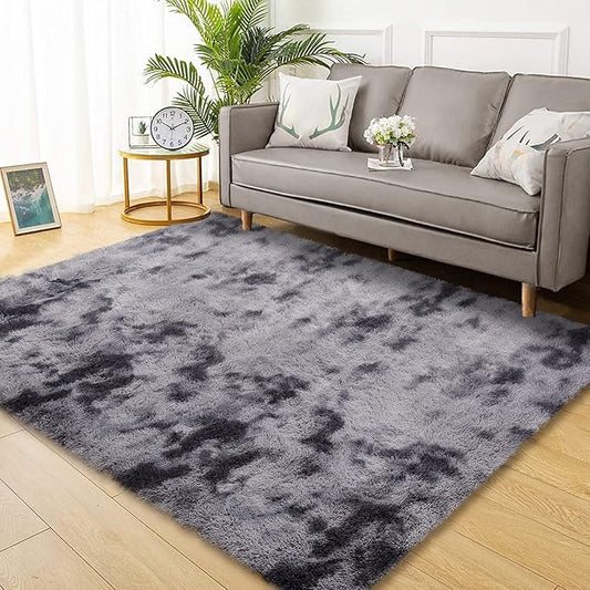 9x12 Large Area Rugs for Living Room,Super Soft Fluffy Modern Bedroom Carpet Rug Indoor Modern Plush Shaggy Floorcover Fuzzy Solid Non Slip Throw Rug for Kids Room Nursery,Tie Dye Dark Grey