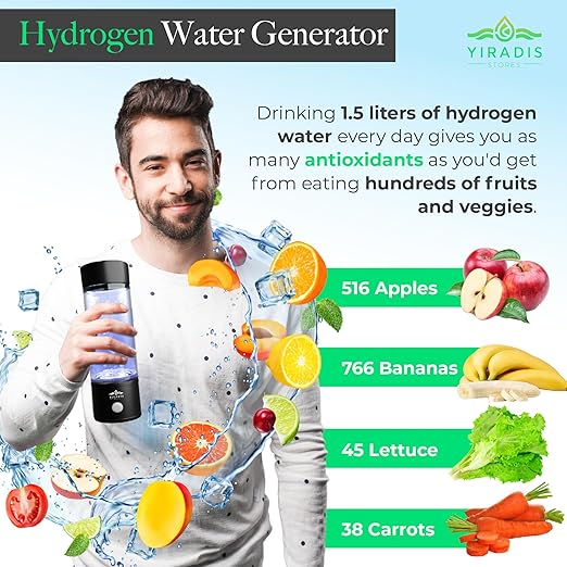Portable Hydrogen Water Bottle, Hydrogen Generator 420 ML, SPEM Technology, 2000+ PPB, Purification Membrane, Improve Water in 3 Minutes, 2 in 1 Hydrogen Water and Mineral Water Electrolysis