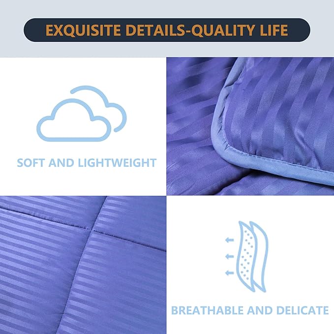 Twin Comforter Set with Sheets, 5 Pieces Super Soft Twin Bed in a Bag, All Season Solid Color Kids Bedding Set Neutral for Boys & Girls, Blue Striped