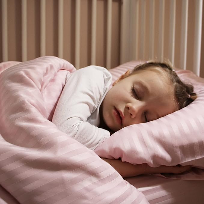 Toddler Bedding Set - 4 Piece Soft Crib Bedding Set for Girls, Includes Toddler Comforter, Flat Sheet, Fitted Sheet and Pillowcase, Pink Stripe