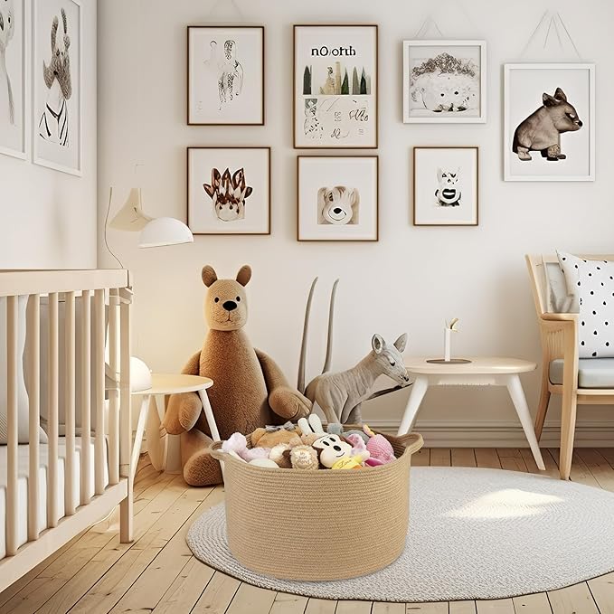 Large Jute Rope Basket Blankets Basket Living Room 22"x14" Toy Basket for Kids and Dogs Rope Storage Basket for Nursery Woven Laundry Basket for Clothes Towels Baby Toy Storage round