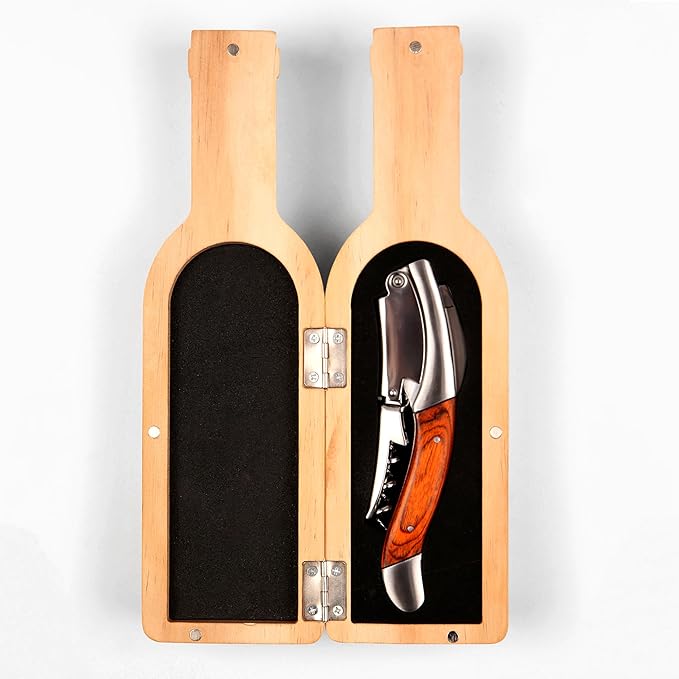 Semecca® Corkscrew Wine Opener, Waiter's Corkscrew, Double Stage, The perfect Wine Opener and Wine key, Wine Bottle Shaped Wooden Box, Gift for Wine Lovers (Rosewood)