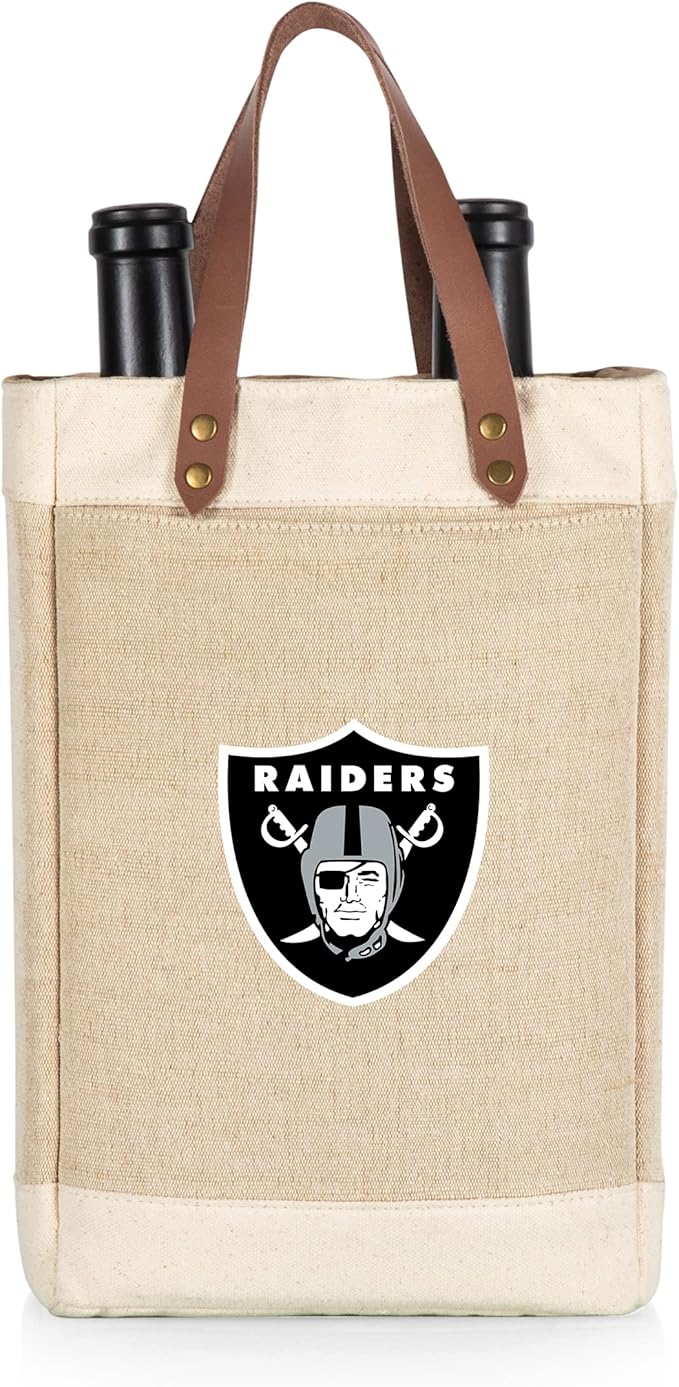 PICNIC TIME NFL Pinot - Jute 2 Bottle Insulated Wine Bag - Wine Tote Bag - Wine Gift Bag, (Beige)