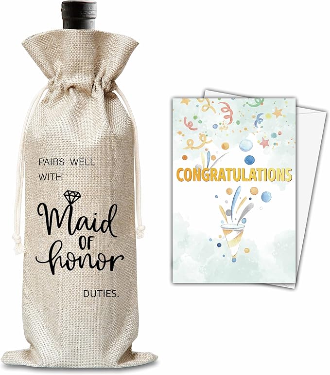 Xanev Maid Of Honor Gifts, Wedding Wine Gift Bag, Bridal Shower Gifts For Bridesmaid, Pairs Well With Maid Of Honor Wine Bag, Engagement Bachelorette Party Decoration Supplies Favors, B34