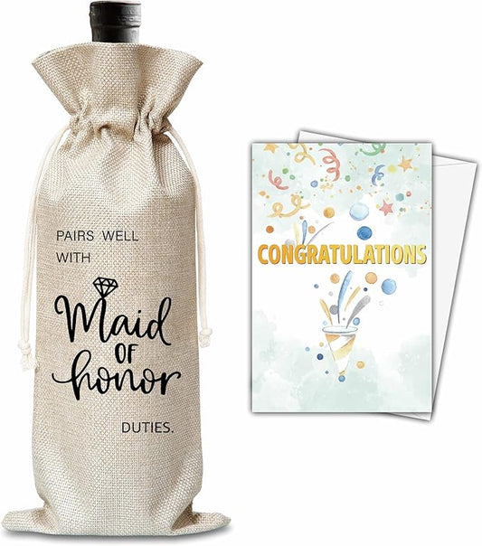 Xanev Maid Of Honor Gifts, Wedding Wine Gift Bag, Bridal Shower Gifts For Bridesmaid, Pairs Well With Maid Of Honor Wine Bag, Engagement Bachelorette Party Decoration Supplies Favors, B34