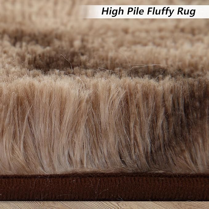 Fluffy Rug for Bedroom, Abstract Shaggy Soft Area Rugs for Living Room Nursery Kids Room, Non Slip Plush Throw Rug, Indoor Modern Floor Carpets for Dorm Office Kitchen, 5' x 8', Tie-dyed Brown