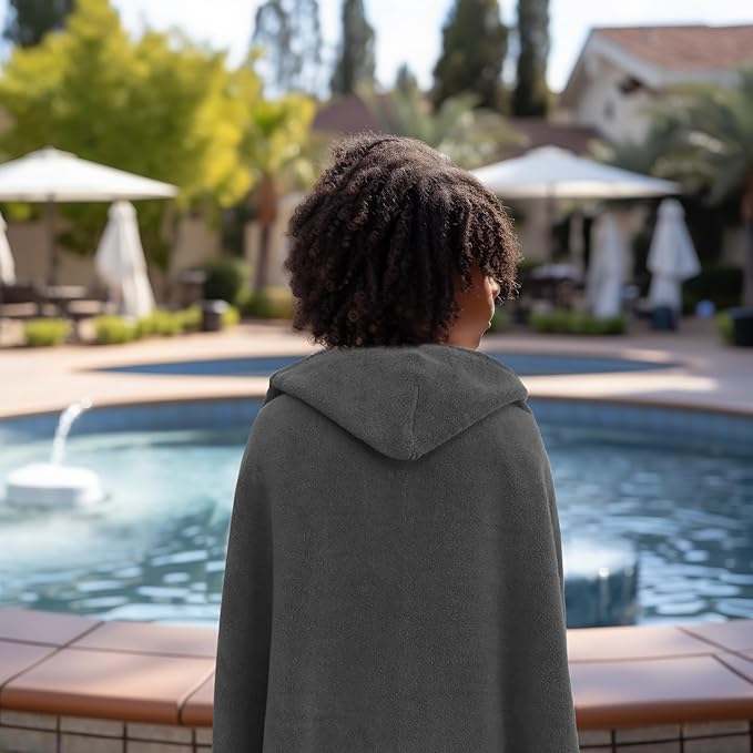 Hooded Bath Towel Wrap - Super Zero Twist 100% Cotton Large Oversized Hooded Kids Towel - Toddler Shower Pool Beach Towel - Super Soft Absorbent Quick Dry Easy Care Gift - 30 x 54 - Grey