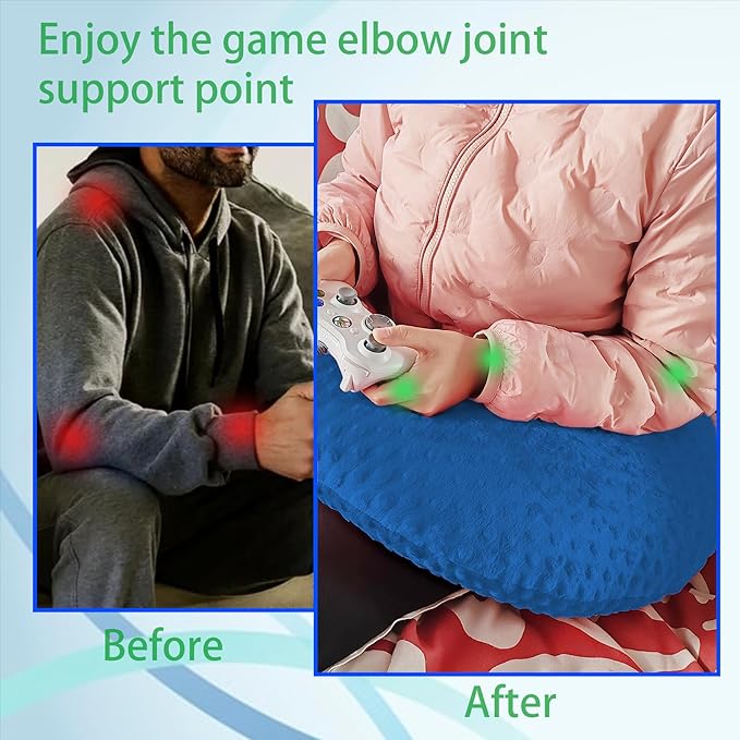 Professional Gaming Pillow for Lap; Arm Rest Pillow Gaming Lap Pillow with Crochet Support - Eliminate Pain in Gaming (Light Blue)