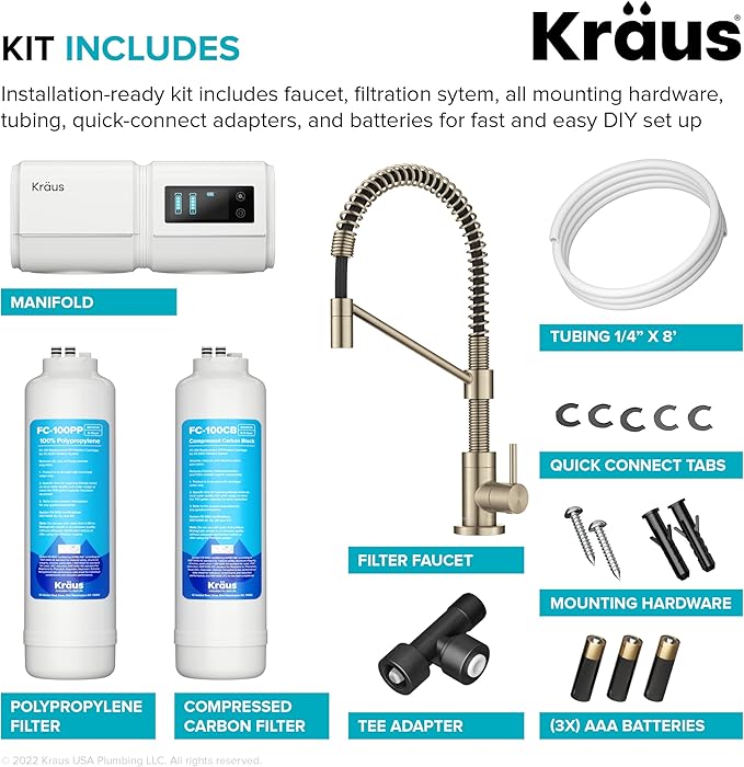 KRAUS Purita 2-Stage Under-Sink Filtration System with Single Handle Drinking Water Filter Faucet in Spot-Free Antique Champagne Bronze, FS-1000-FF-104SFACB