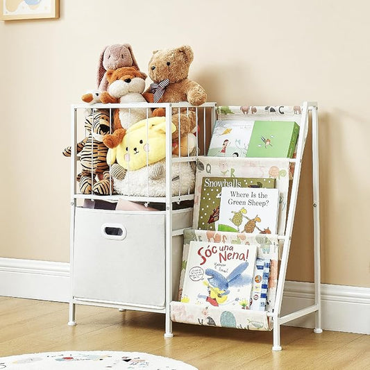 Kids Bookshelf and Toy Storage Organizer, 3 Tier Bookcase Book Shelf Stuffed Animal Storage with Toy Bins for Toddler Kids Rooms, Bedroom, Playroom, Nursery, Montessori Baby Toddler