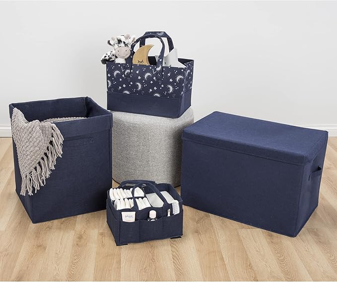 Sammy & Lou Collapsible Felt Soft Toy Box Toy Chest for Toddlers Toy Storage Organizer with Handles and Hinged Lid, 22 x 14.5 x 15 inches, Navy