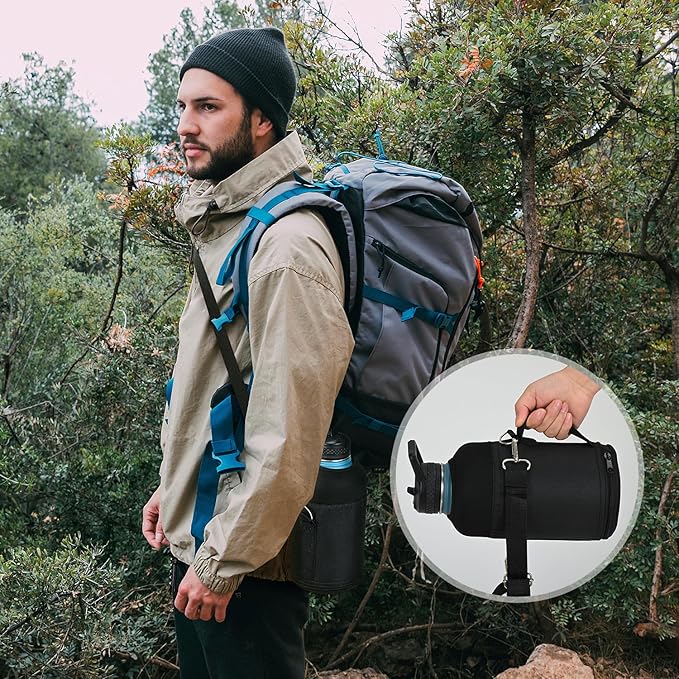 Water Bottle Holder Carrier Bag Crossbody with Adjustable Shoulder Strap, 64 128 oz Sports Water Bottle Sleeve Accessories for Biking Hiking Travelling Camping, Black