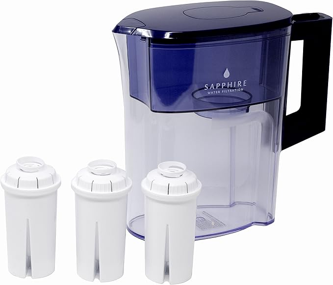 Sapphire Water Pitcher with 3 Filters, Clear/Blue