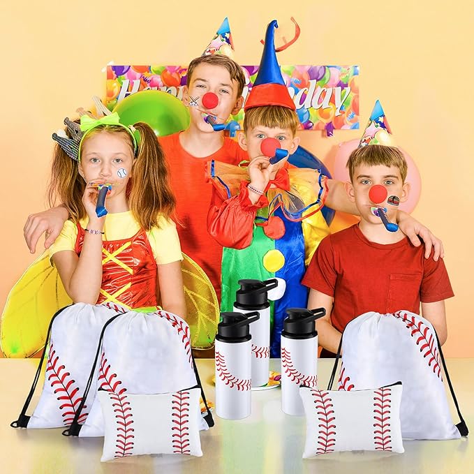 Layhit 134 Pcs Party Favors Set Include Cosmetic Bag Drawstring Backpack Hair Ties Charm Bracelets Silicon Bracelets Water Bottles Keychains Stickers for Sport Team Gifts (White,Baseball)