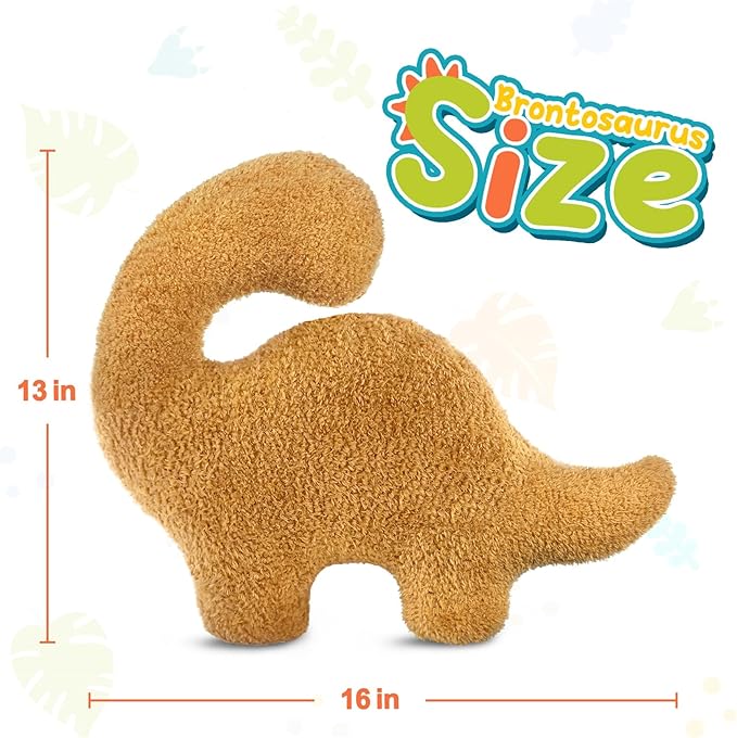 Dino Nuggets Pillow, Dinosaur Chicken Nuggets Plush Funny Gifts for Teen Boys Girls, Fun Throw Pillows Cute Room Decor for Teens Dinosaur Gifts (Small, Brontosaurus Style 2)