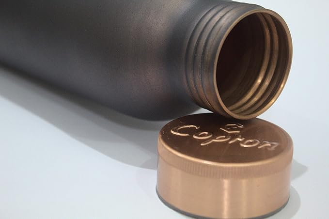 Pure Copper Water Bottle 30 oz 900 ml Leak Proof Ayurvedic 100% Copper Vessel - Drink More Water in Black Copper Bottle for Yoga, Daily Use