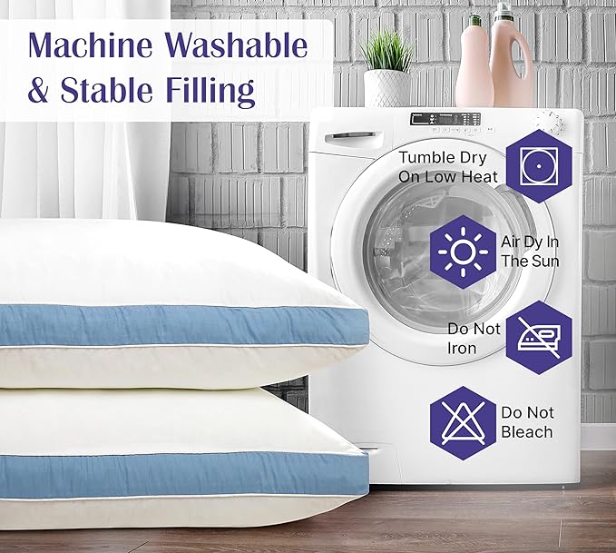 ROYALE LINENS Pillows Standard Size Set of 2 -Bed Pillows for Sleeping - Cooling Pillow for Back, Stomach or Side Sleepers - Down Alternative Gusseted Pillows -Hotel Quality (20x26 Inches, Pack of 2)