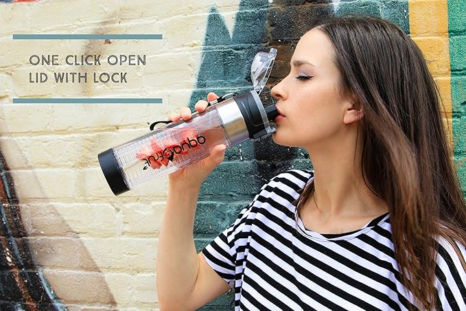 NEW Improved AquaFrut Bottom Loading Fruit Infuser Water Bottle Complete Bundle Includes Bottle Brush, Insulating Sleeve & Infusion Recipe eBook. Leak Proof Sweat Proof BPA-Free (Purple)