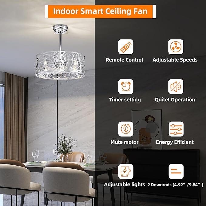 NicBex Ceiling Fan 18 Inch Vintage Style Ceiling Fan with Lights Ceiling Fans with 5 Blades and Remote Control Reversible Caged Ceiling Fan for Bedroom, Living Room, Silver