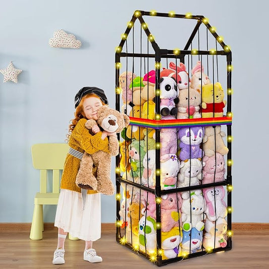 Stuffed Animals Storage Zoo Plushies Toy Storage Organizer Unicorn Castle PVC Stuffed Animals Holder Kids Toy Storage Playroom Nursery Storage Shelf
