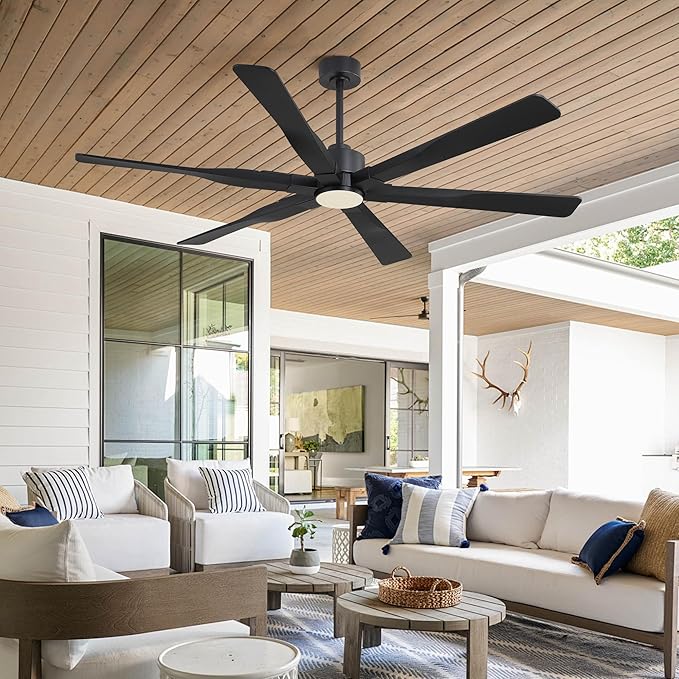 78 Inch Ceiling Fan with Lights and Remote Control, 6 Reversible ABS Blades, 6-Speed Noiseless DC Motor with 4.5" / 12" / 24" Downrods for Bedroom Dining Living Room, Black