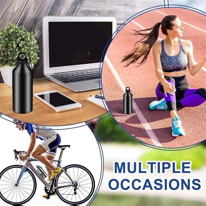 Nuogo 24 Pieces Aluminum Water Bottle 20 oz Lightweight Reusable Water Bottle Bulk Leak Proof Aluminum Water Bottles with Twist Cap and Buckle for Bike Travel Sports Camping (Black)