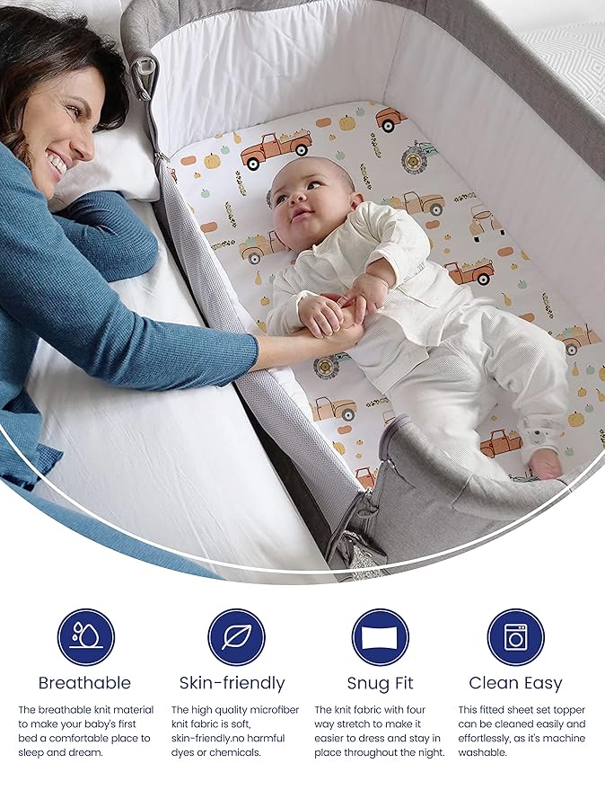 TotAha Premium Stretchy Bassinet Cradle Sheets (2-Pack) -Hypoallergenic, Silky Comfort, Buttery Soft, Calming Effect, All-Season Jersey-Knit Sheets, 32 X 16 X 3''(Farm & Pumpkin)