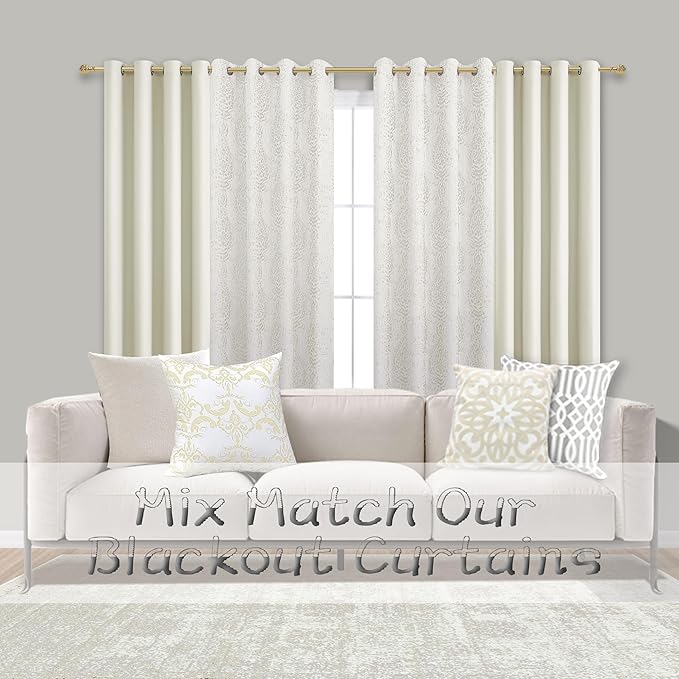 Mrs.Naturall Farmhouse Blackout Curtains for Bedroom,63 Inch Curtains Length for Living Room,Cream Off White Ivory