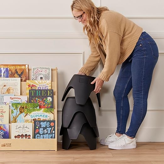 ECR4Kids Ayana Stool Set, Flexible Seating, Black, 4-Pack