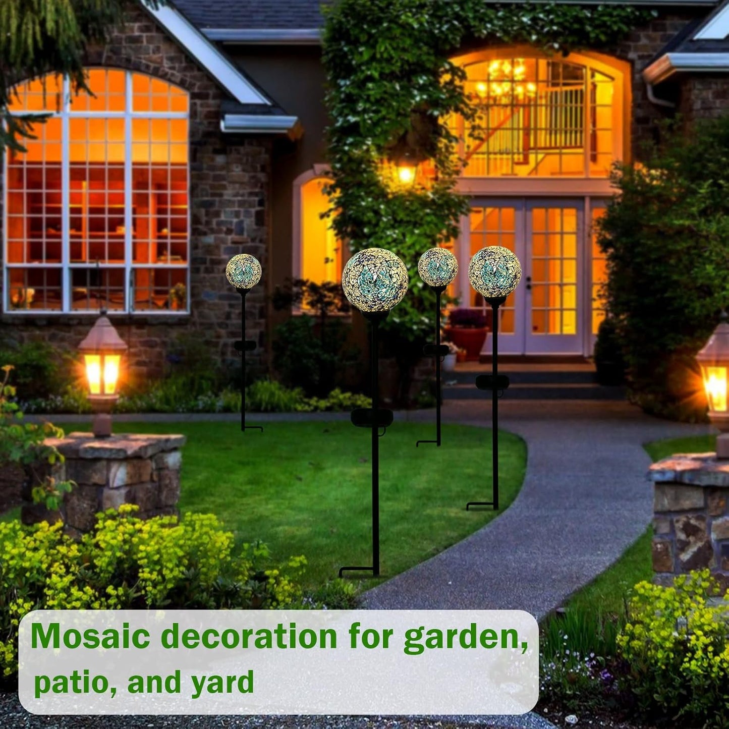 Solar Garden Lights Outdoor Decorative - Solar Gazing Ball Mosaic Garden Stakes Decorative Waterproof Outdoor Lights for Pathway Yard Lawn Decoration Blue