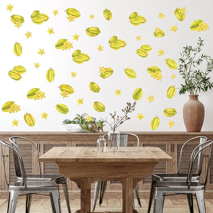 Star Fruit Wall Decals Peel and Stick Summer Fruit Wall Stickers Removable Kitchen Wall Stickers Cabinet Decals Watercolor Fruit Wall Decals for Nursery Bedroom Playroom Decor
