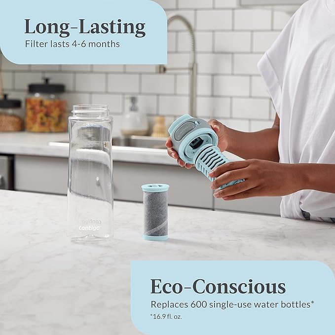 Contigo Clybourn Plastic FreeFlow Filter Water Bottle with AUTOSEAL spill-proof Lid 24oz., Salt