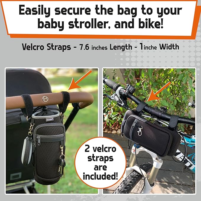 Water Bottle Holder with Strap - Water Bottle Carrier Sling Bag Crossbody with Metal Clips and Rings, Keychain, Extra Small Round Purse, Hook and Loop for Your Bike, Stroller, Backpack