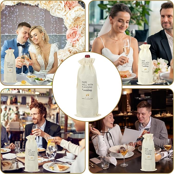 Styquenzer Engagement Gifts for Couples Wedding Wine Bag Newly Engaged Gifts for Newly Engaged Couples Cotton Linen Wine Gift Bag With Drawstring Pairs Well with Wedding Planning