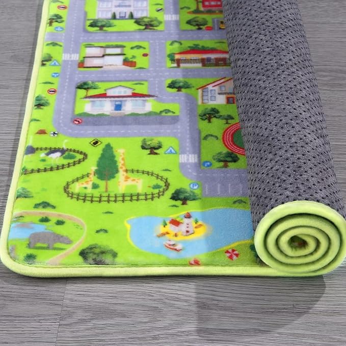 Kids Playroom Rug Car Rug Learning Carpet Educational City Roads Carpet for Playing with Cars Kids Playmat for Baby Kids Playroom Non Slip Play Mat Toddler Playmat Rug, 3x5 ft, Grey Streets