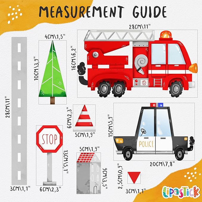 Large Car Wall Decals for Kids by Lipastick - 58 pcs Transports Wall Stickers Peel and Stick Truck Stickers - Wall Decals for Boys Kids Baby Room - Construction Cars City Wall Decor Removable M Size