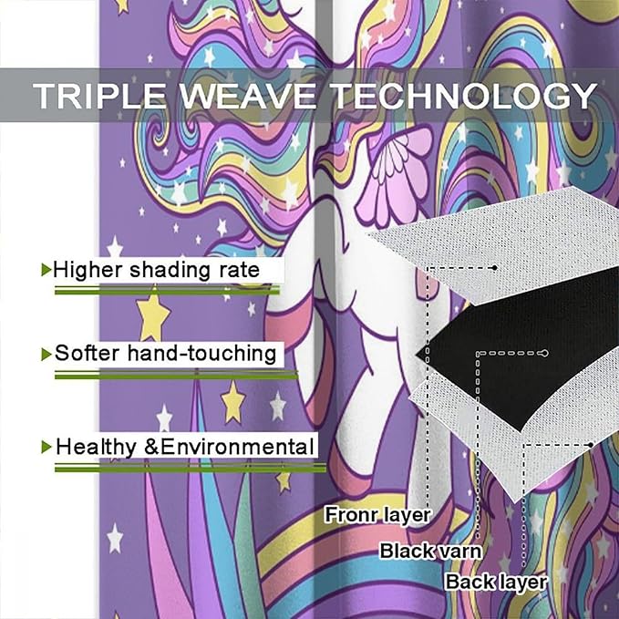 Unicorn Curtains Fantasy Star Moon Cartoon Theme Curtains Cute White Unicorn Rainbow Design Printed Curtains Boys Girls Room Curtains 84x84 Inch 2 Panels