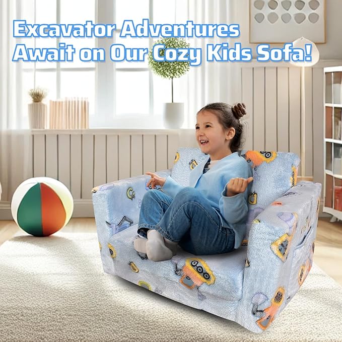 Kids Sofa, Glow in The Dark Toddler Chairs Children's 2 in 1 Convertible Sofa to Lounger - Extra Soft Flip Open Chair & Sleeper, Toddler Couch Chair, Sofa Bed for Boys Girls