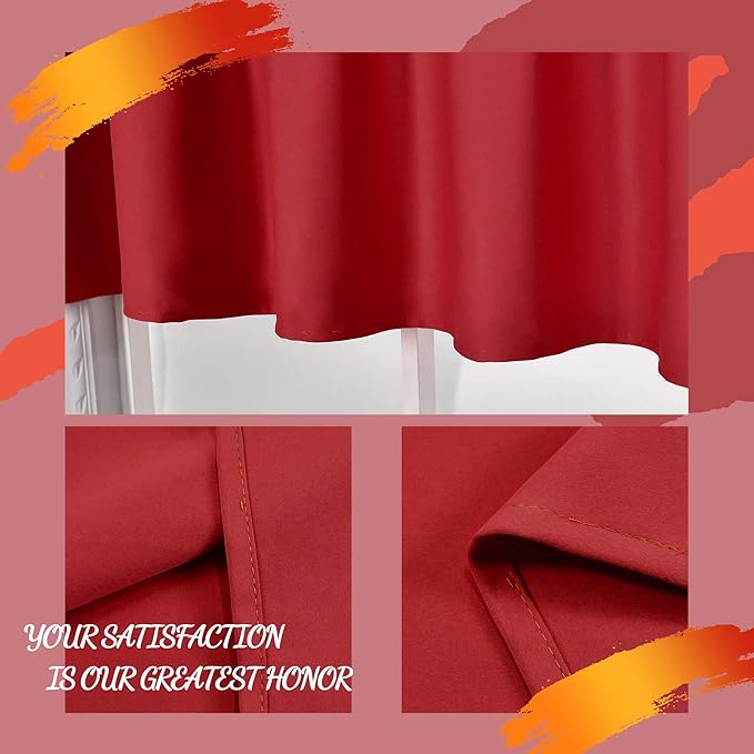 True Red Valances for Bedroom - Blackout Room Darkening Window Curtain Valances with Rod Pocket 42 by 18 Inch 1 Panel
