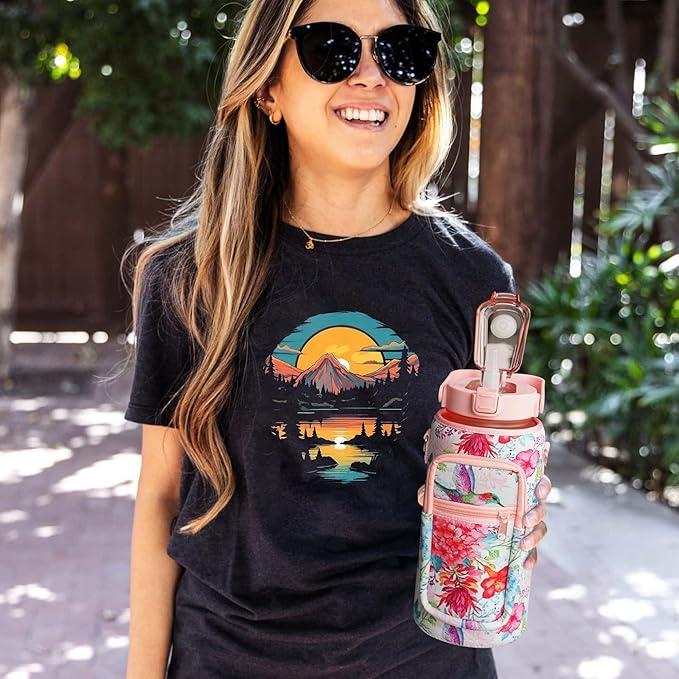 Hummingbird Half Gallon Water Bottle with Sleeve Water Bottle 64 Oz Water Bottle with Time Marker, Leakproof-Free Drinking Water Bottle, Sports Water Bottle Half Gallon Water Jugs