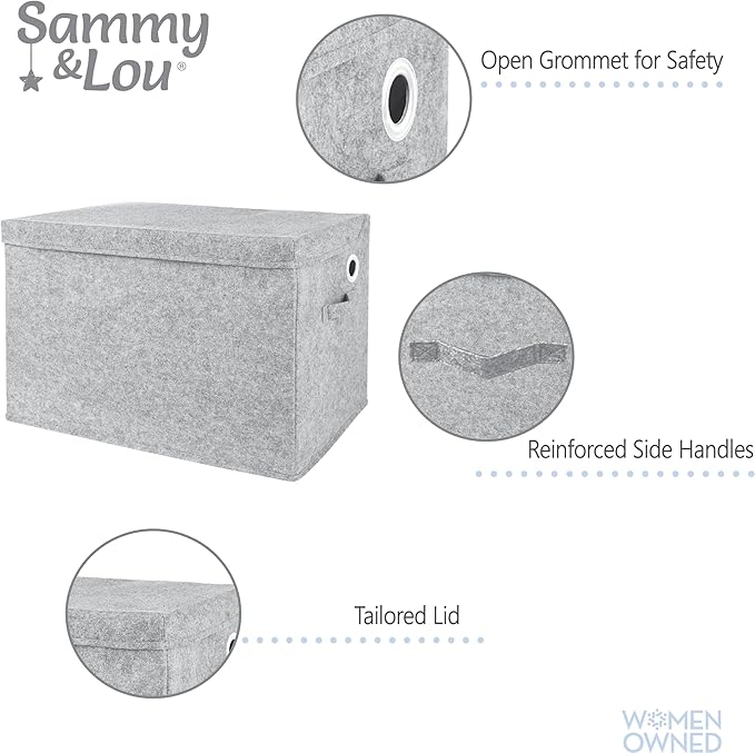 Sammy & Lou Collapsible Felt Soft Toy Box Toy Chest for Toddlers Toy Storage Organizer with Handles and Hinged Lid, 22 x 14.5 x 15 inches, Light Gray