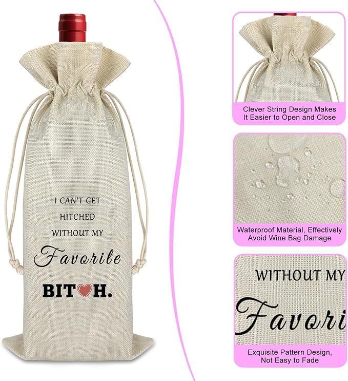 Maid of Honor Gift Wedding Gifts for Friends Wine Bags Valentine Gift Proposal Gift for Women Girlfriend Birthday Christmas Gifts for Bridesmaids Sister Reusable Burlap Wine Wrap Bags Engagement Gift