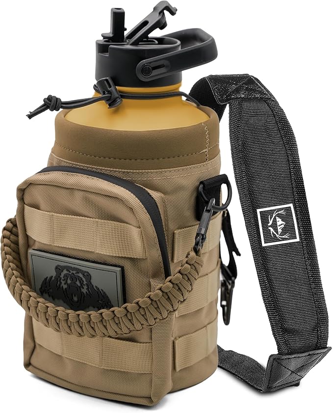 NATURE PIONEOR Tactical Water Bottle with Carrying Molle Sleeve, Stainless Steel 18/8 Food Grade Half Gallon Jug