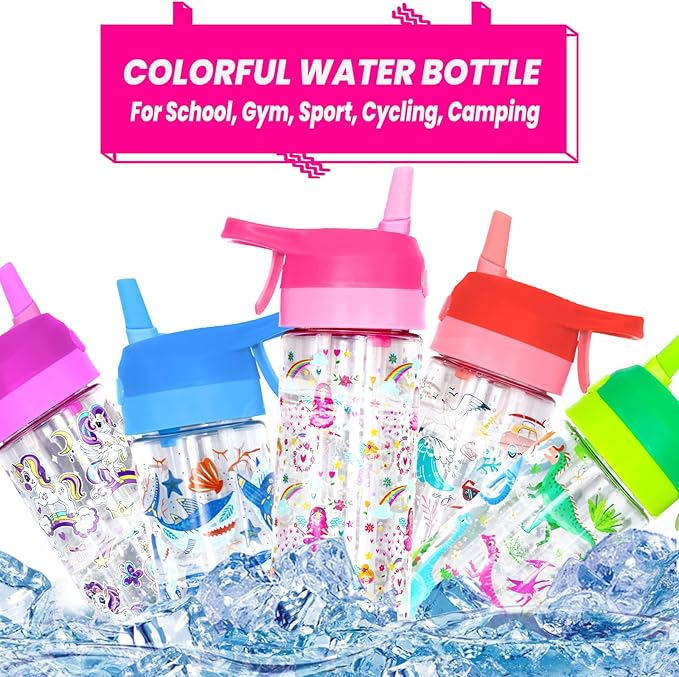 Kids Water Bottle with Spray Mist, 420ml Portable Kids Spray Drinking Bottle for Boys Girls School Cool Down and Hydrate